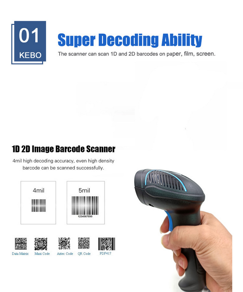 compatible system wireless 1d and 2d qr code barcode scanner 7